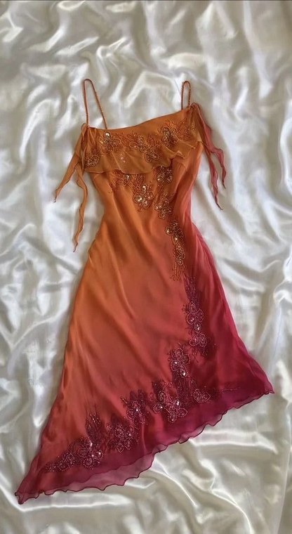 Chic Spaghetti Straps Beading Chiffon Party Dress Birthday Dress cc2149