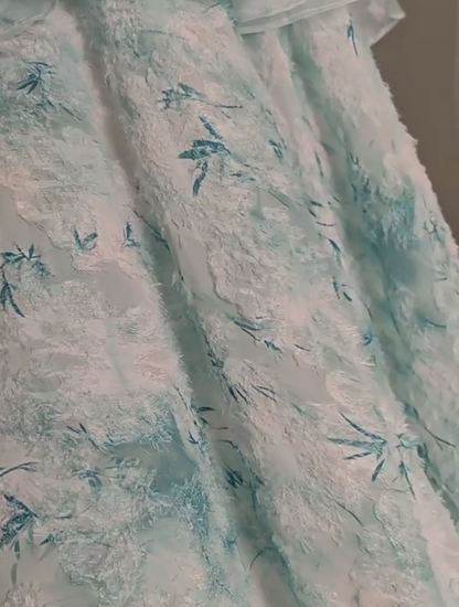 Blue Floral A-Line Strapless Organza Long Prom Dress Graduation Prom Dress ED01628