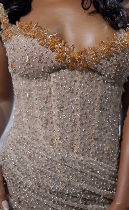 Fashion Prom Dress for Graduation & Quinceanera-Shiny Beaded Sequin Formal Evening Gown With Slit ED01240