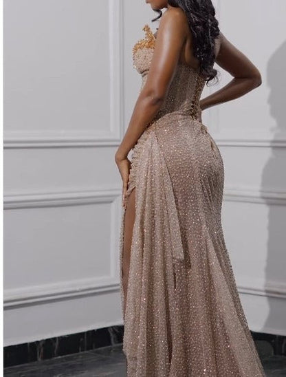 Fashion Prom Dress for Graduation & Quinceanera-Shiny Beaded Sequin Formal Evening Gown With Slit ED01240