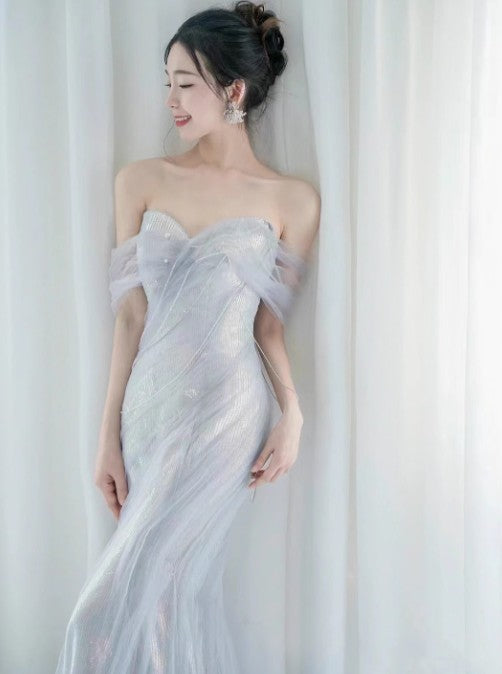 Purple💜 Sweetheart Sequin Mermaid Gown-Fairytale Beaded Tulle Train Long Prom Dress for Events ED01264