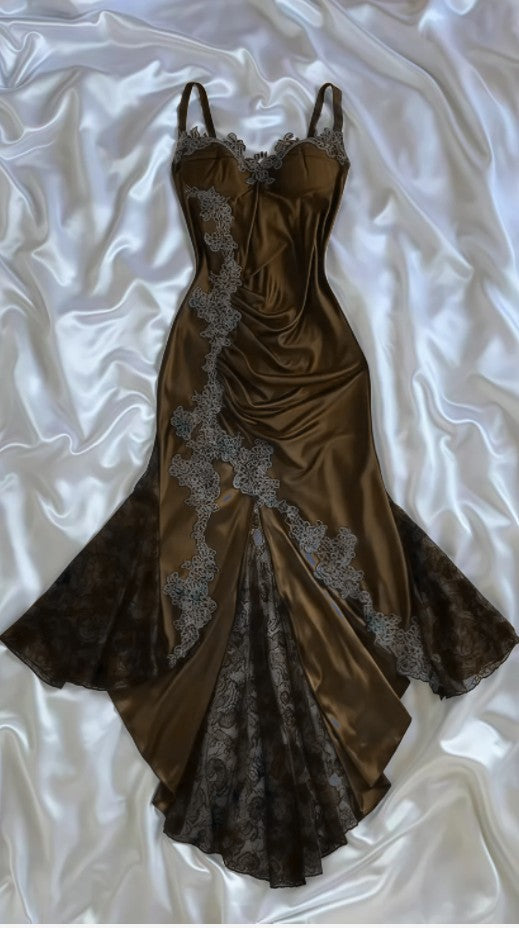 👑 Elegant Midnight Blue Prom Dress for Vegas Pool Party Party🌟 Delicate Lace Appliques Satin Evening Gown ED01319