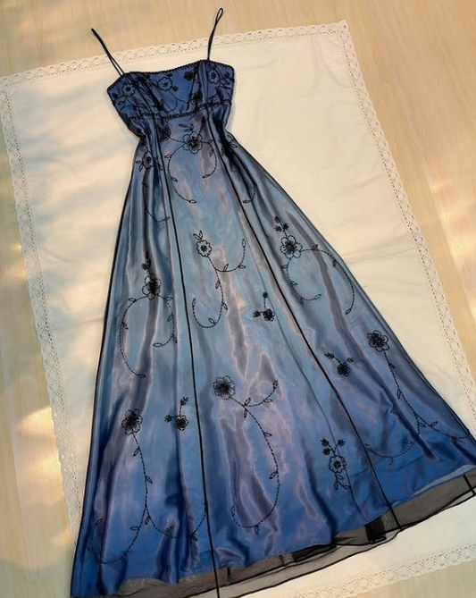 ✨Vintage Blue Gradient Empire Prom Dress for Birthday,Graduation💃🏽90s Backless Romantic Beaded Evening Dress for Quinceañera  ED01406