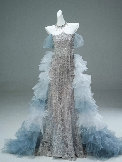 Mermaid Off-the-shoulder Tulle Sequin Long Ball Gown, Elegant Rhinestone Evening Gown ED01497