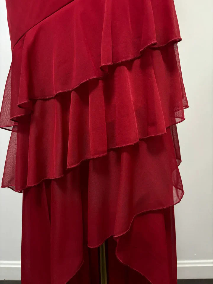 Burgundy A-line Halter V Neck Chiffon Backless Prom Dress,Bridesmaid Dress With Ankle Length ED01515