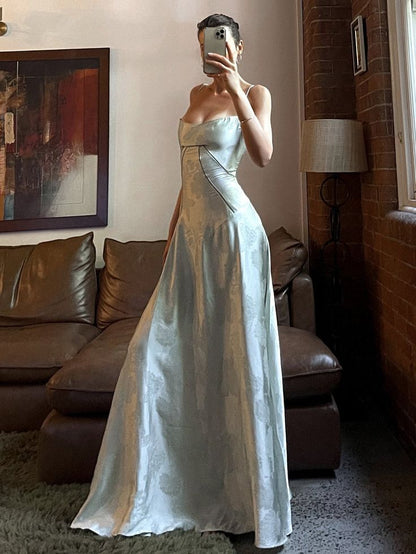 Spaghetti Strap Satin Long Prom Dress Evening Dress ED01529