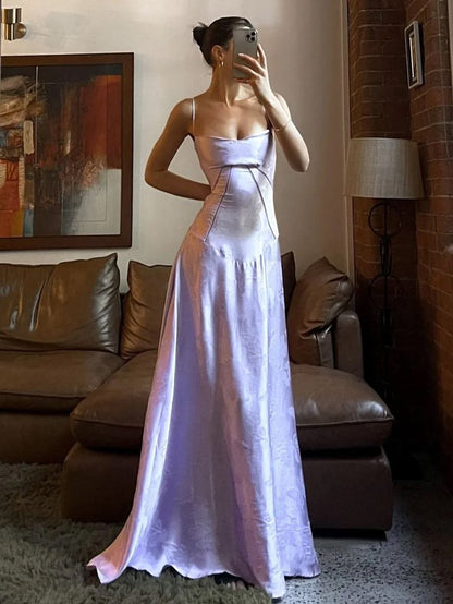 Spaghetti Strap Satin Long Prom Dress Evening Dress ED01529