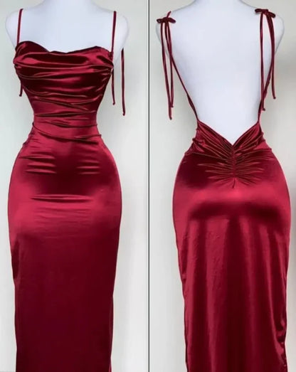 Navy Blue Spaghetti Strap Satin Bodycon Elegant Prom Dress Evening Dress ED01531