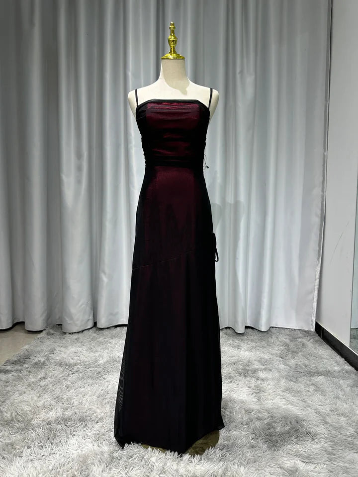 Sheath Spaghetti Straps Tulle Long Prom Dress with Silt ED01532