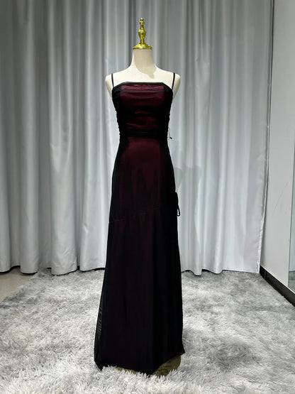 Sheath Spaghetti Straps Tulle Long Prom Dress with Silt ED01532