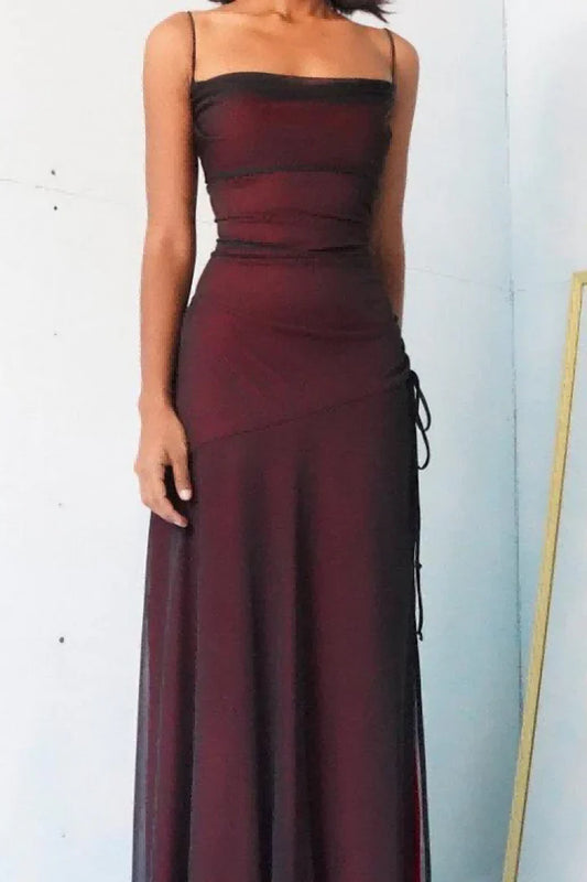 Sheath Spaghetti Straps Tulle Long Prom Dress with Silt ED01532