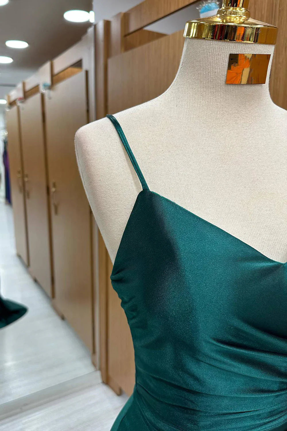 Elegant Dark Green Mermaid Spaghetti Strap Satin Long Prom Dress ED01542