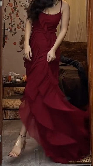 A-Line Spaghetti Straps Chiffon Long Prom Dress Formal Evening Dress ED01543