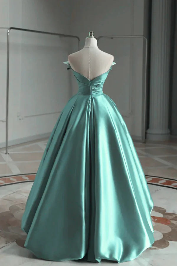 A-line Satin Off-the-shoulder Long Prom Dress Wedding Dress  ED01565