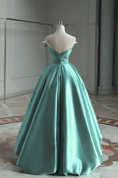 A-line Satin Off-the-shoulder Long Prom Dress Wedding Dress  ED01565