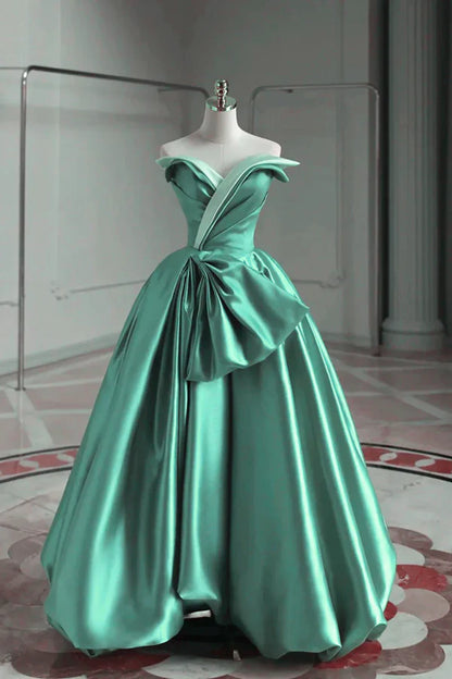A-line Satin Off-the-shoulder Long Prom Dress Wedding Dress  ED01565