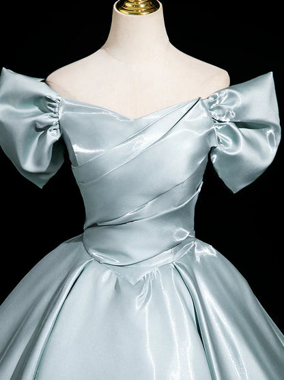 A-Line V Neck Satin Blue Long Prom Dress, Blue Long Formal Dress ED01572