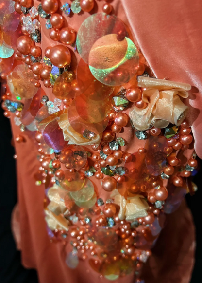 Bright Orange Mermaid V-Neck Satin Beaded Long Prom Dress Sequined Evening Gown  ED01582