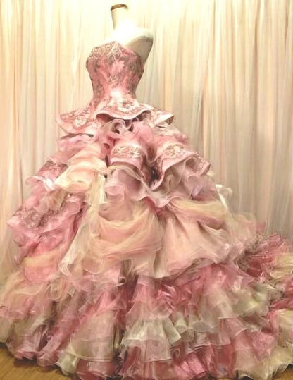 Sweet A-Line Strapless Satin Tulle Sequined Wedding Dress Beaded Diamond Long Ball Gown  ED01585