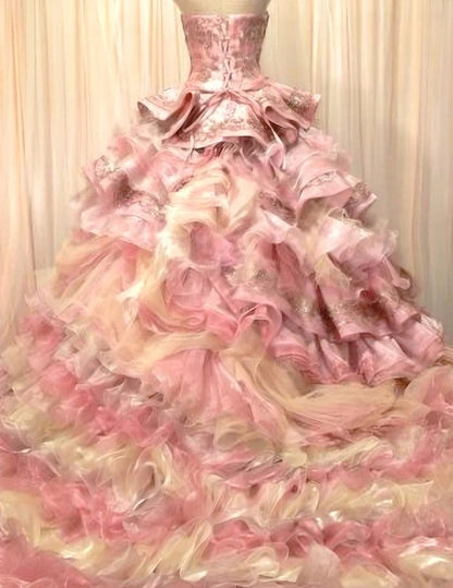 Sweet A-Line Strapless Satin Tulle Sequined Wedding Dress Beaded Diamond Long Ball Gown  ED01585