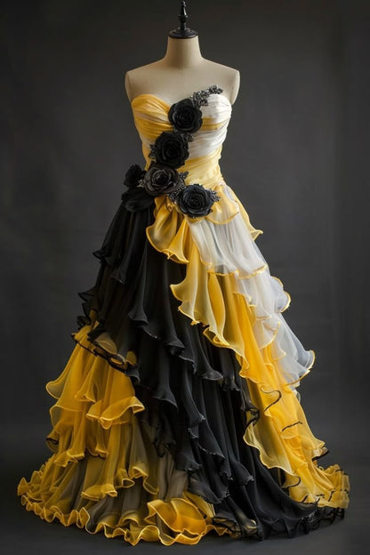 Vintage A-Line Sweetheart Neck Strapless Chiffon Long Prom Dress Applique Evening Gown  ED01590