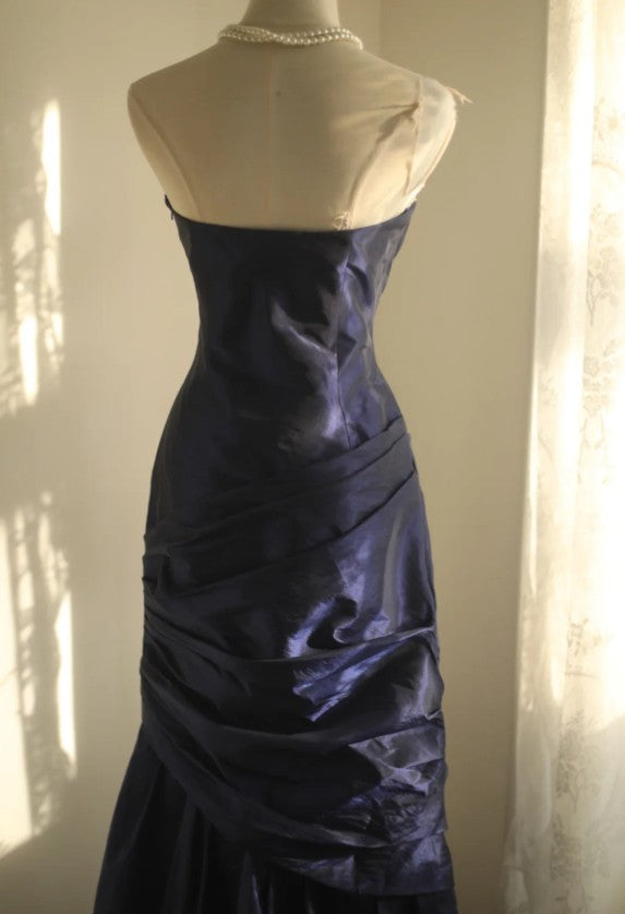 Simple Mermaid Strapless Taffeta Pleated Long Prom Dress Evening Gown ED01594