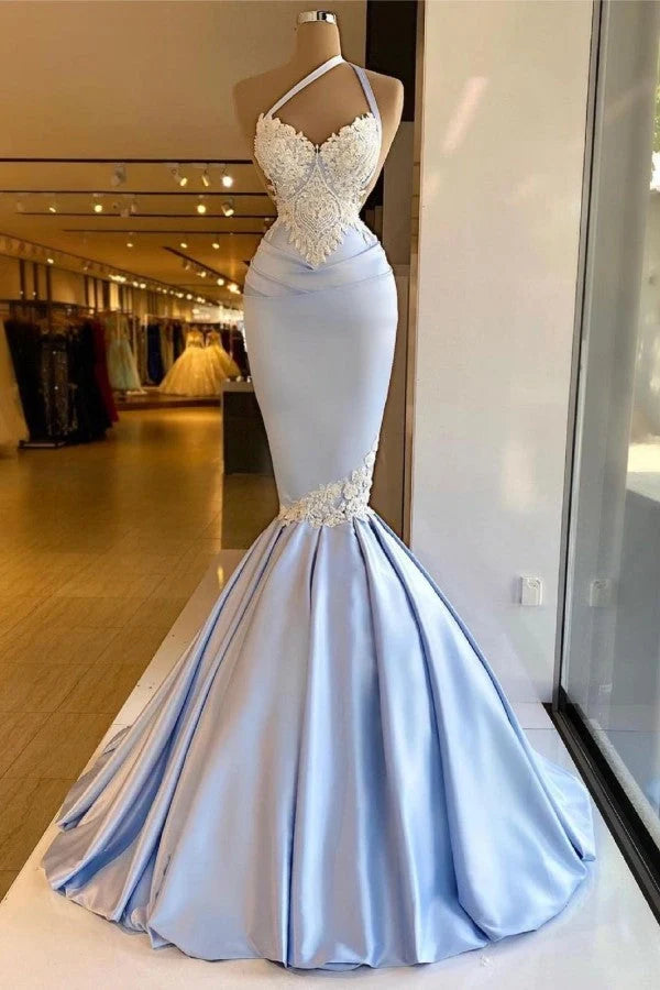 Mermaid One Shoulder Satin Beaded Long Prom Dress Sequin Appliqué Evening Dress ED01624