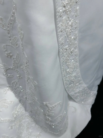 A-Line Spaghetti Strap Beaded Satin Long Prom Dress White Wedding Dress Graduation Prom Dress ED01630