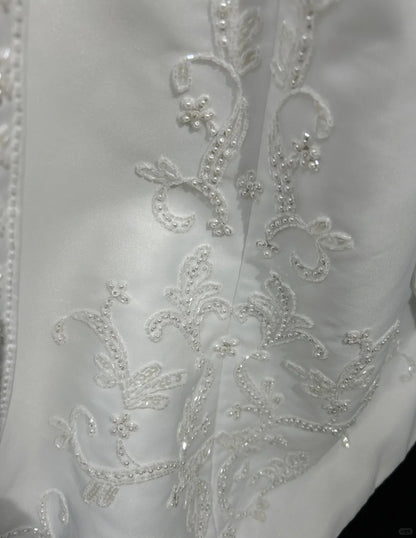 A-Line Spaghetti Strap Beaded Satin Long Prom Dress White Wedding Dress Graduation Prom Dress ED01630