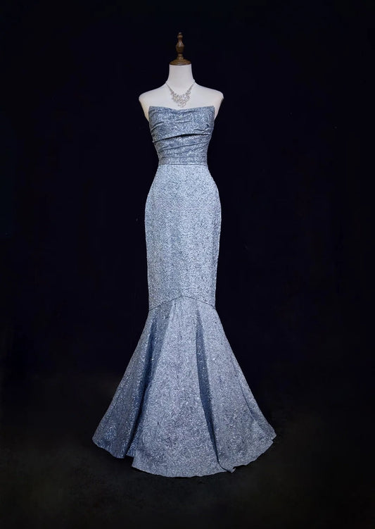 Mermaid Strapless Sequined Long Prom Dress Elegant Formal Evening Dress ED01633