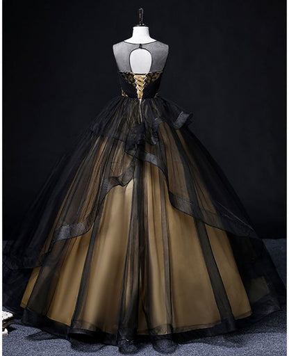 A-Line Round Neck Tulle Long Prom Dress, Elegant Evening Dress ED01637