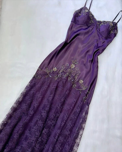 Vintage Spaghetti Straps Lace Beaded Prom Dress Graduation Prom Dress Adult Ceremony Dress ED01641