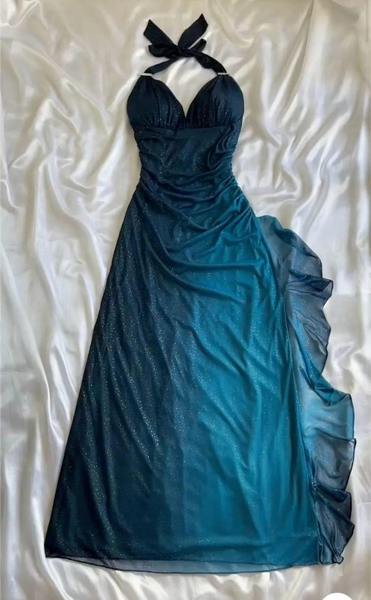 Shiny ✨Chiffon Prom Dress for Party&Birthday Elegant Halter Sweetheart Niche Ruffled Evening Gown ED01643