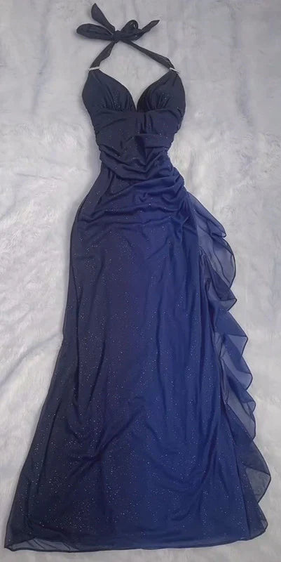Shiny ✨Chiffon Prom Dress for Party&Birthday Elegant Halter Sweetheart Niche Ruffled Evening Gown ED01643