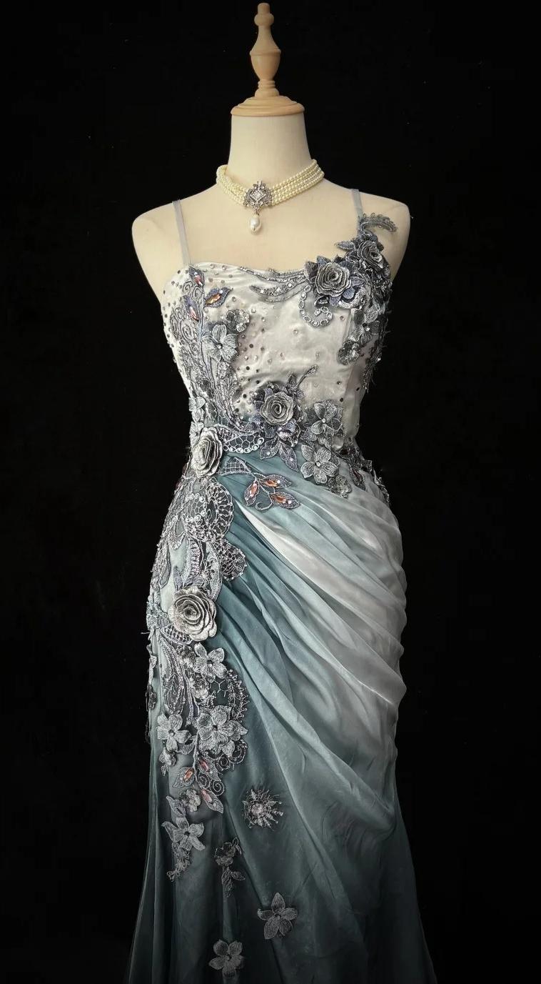 Elegant Chiffon Mermaid Gown  for Prom&Party 🎐Spaghetti Strap Sequined Applique Evening Gown  ED01646