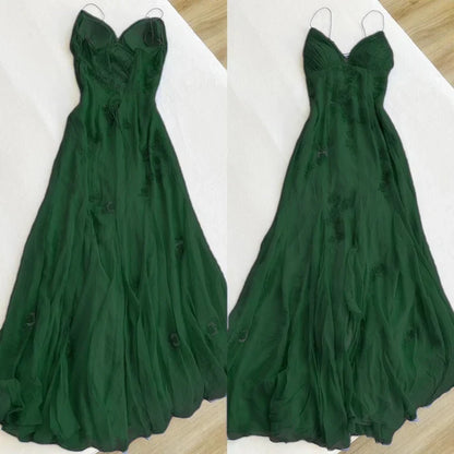 Pretty Spaghetti Straps Prom Dresses for Party✨V-neck  Beaded BacklessEvening Gown ED01485