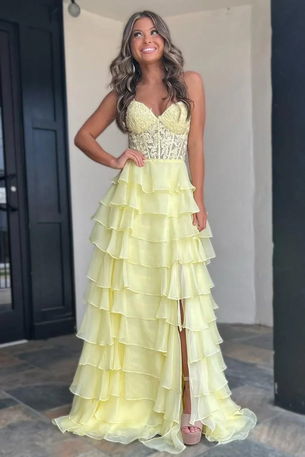 A-Line Sweetheart Neck Chiffon Lace Blue Long Prom Dress, Blue Long Graduation Dress ED01677