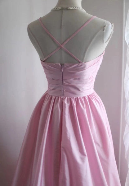 A-Line Spaghetti Strap Satin Long Wedding Dress Birthday Quinceanera Dress Prom Dress ED01712