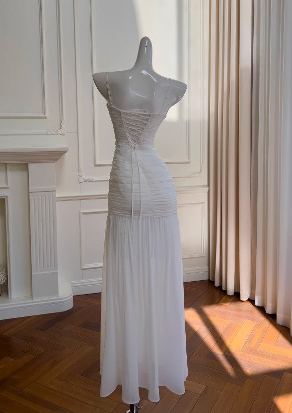White Bodycon Dress Strapless Chiffon Long Prom Dress Simple Evening Dress ED01714