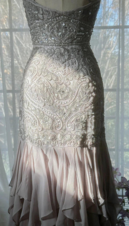 Purple Spaghetti Strap Bodycon Open Back Chiffon Sequin Long Prom Dress Adult Ceremony Dress with Appliques ED01720
