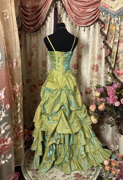 💚Fairytale Sage A-Line Mask Prom Dress Beaded Satin Evening Gown for Birthady&Graduation ED01742