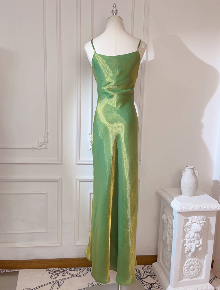 Elegant Spaghetti Strap Bodycon Dress V Neck Glitter Silk Prom Dress ED01756