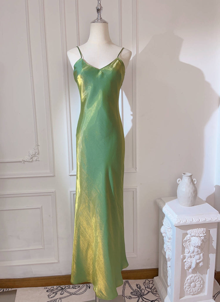 Elegant Spaghetti Strap Bodycon Dress V Neck Glitter Silk Prom Dress ED01756