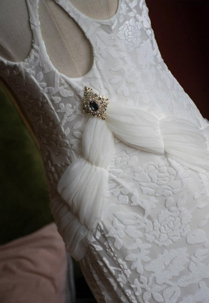 White Mermaid V-neck Velvet Chiffon Prom Dress ED01767