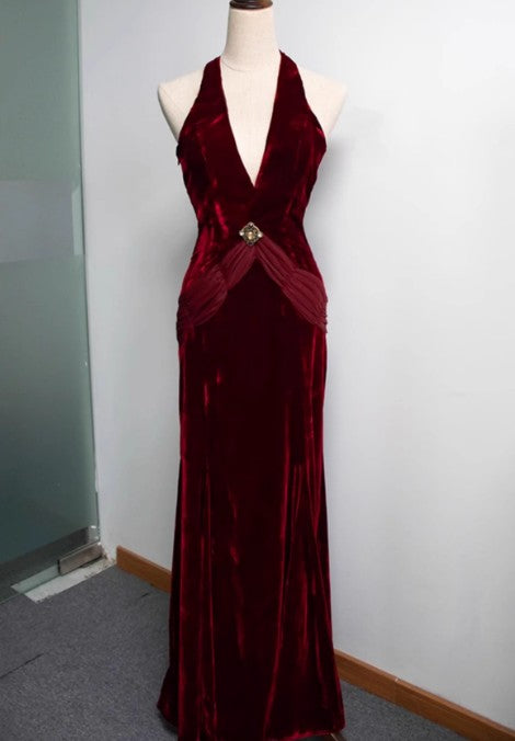 White Mermaid V-neck Velvet Chiffon Prom Dress ED01767