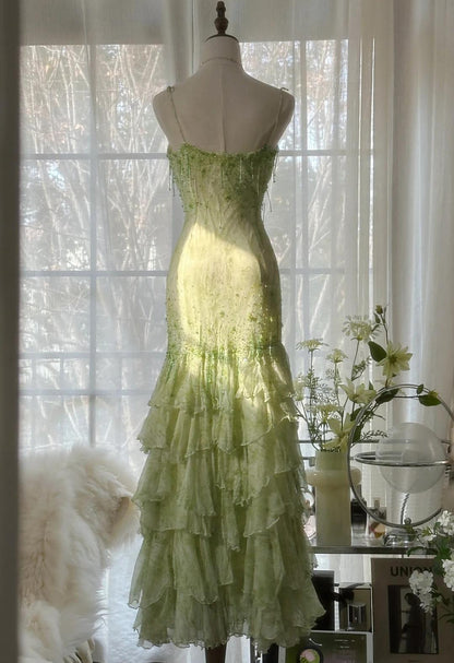 Fairytale Green Mermaid Gown 🍀Sweetheart Chiffon&Beaded Layed Prom Dress for Graduation&Quinceanera ED01769