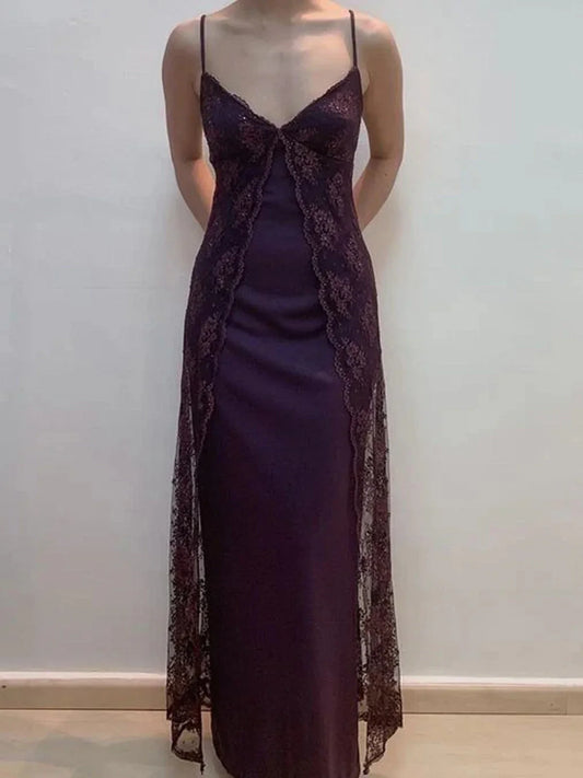 Retro Grape Bodycon Dress Spaghetti Straps Lace Lace Prom Dress ED01781