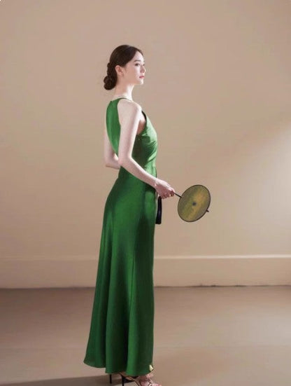 Off-white satin halter neck dress birthday engagement dress ED01802