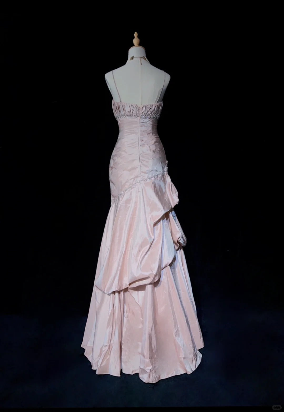 🩷Gentle Pink Mermaid Evening Dress Spaghetti Straps Satin  Layered Pleated Prom Dress with Beading ED01805