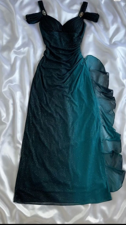 💜Elegant Royal Purple  Prom Dress💃y2k Glitter Ruffled Chiffon Sheath for Party or Birthday ED01815